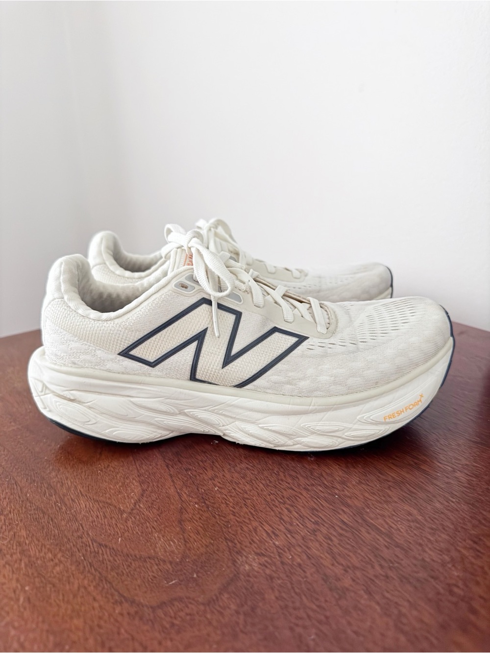 New Balance Women's White Athletic Running Shoes with Navy Logo